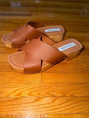 Steve Madden Cognac Crossband Slide Clogs